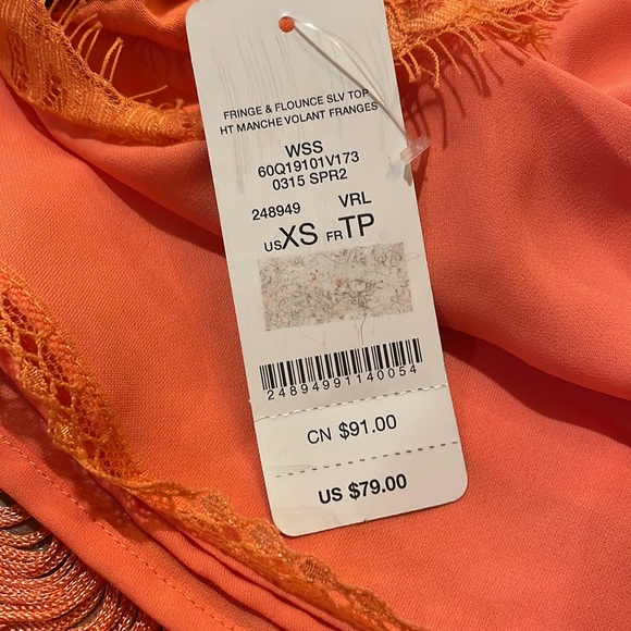 Bebe Coral Fringe and Flounce Top XS - Picture 6 of 6